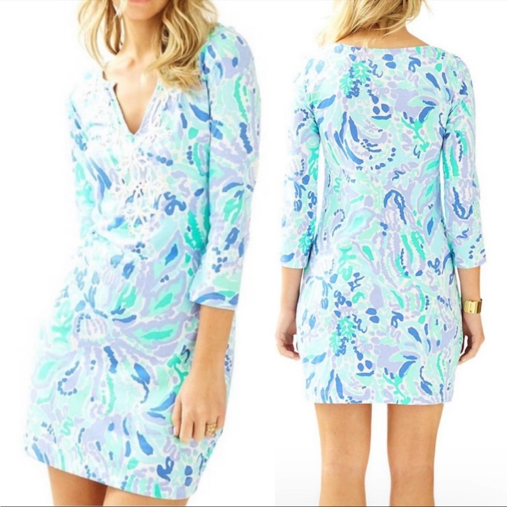 Lilly Pulitzer Marina Mini Dress Blue Green  XS